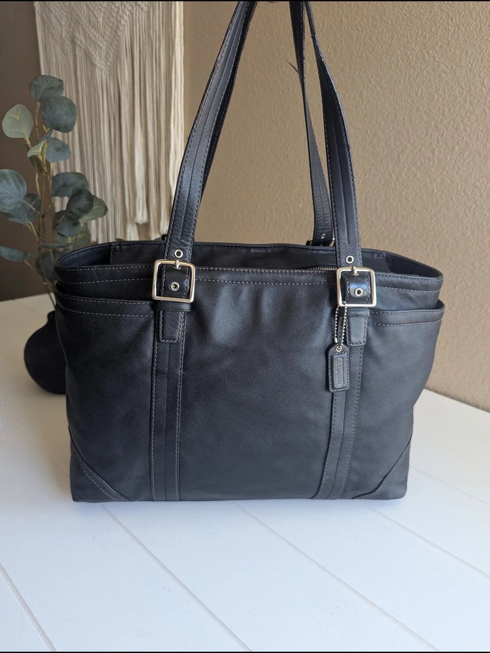 Coach Black Leather Shoulder Bag with Interior Logo Patch